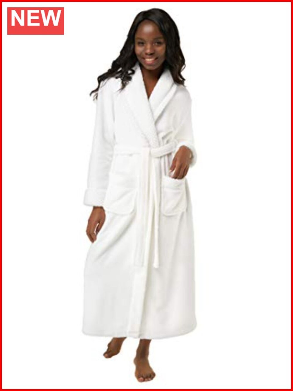 Oversize Plush Fleece Hooded Robe Shawl Collar Spa Bathrobe Pockets